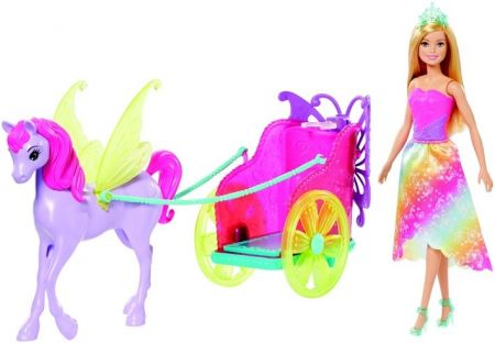 Barbie princezna v kočáru a pohádkový kůň