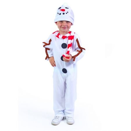 Dětský kostým sněhulák s čepicí a červenou šálou (S)