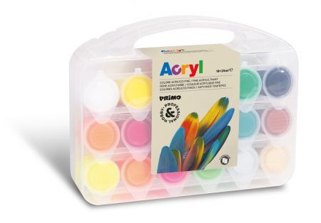 Akrylové barvy PRIMO, 18 x 25ml, + 2 x mini plátno, PP box