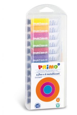 Temperové barvy PRIMO, 12 x12ml, metalické+fluo, blistr