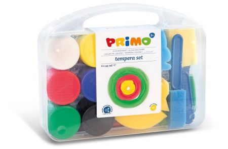 Temperové barvy PRIMO, dárková sada 6 x 44ml, 7 x výtvarné pomůcky, PP box