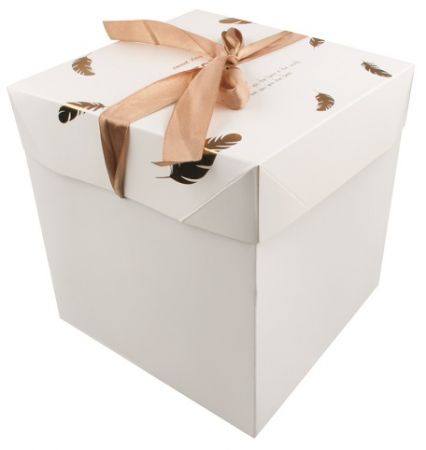 Dárková krabička skládací s mašlí L 21,5x21,5x21,5 cm zlatá peříčka