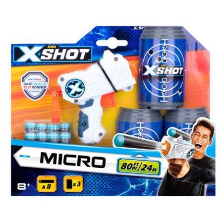 X-SHOT - Micro pistole, 3 plechovky, 8 nábojů