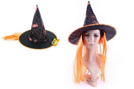 Klobouk Čarodějnice Halloween s vlasy 