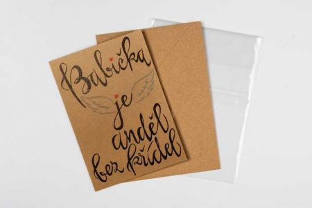Přáníčko BeBechy - recyklovaný papír - Babička je anděl bez křídel