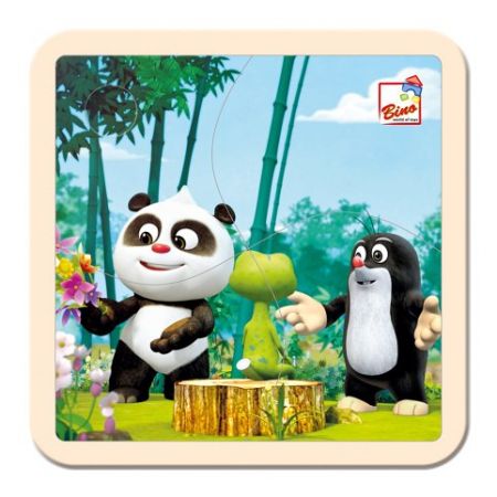 Dřevěné puzzle Krtek a Panda v lese 4 dílky