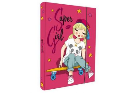 Desky na sešity A4 s gumou SUPER GIRL 2019