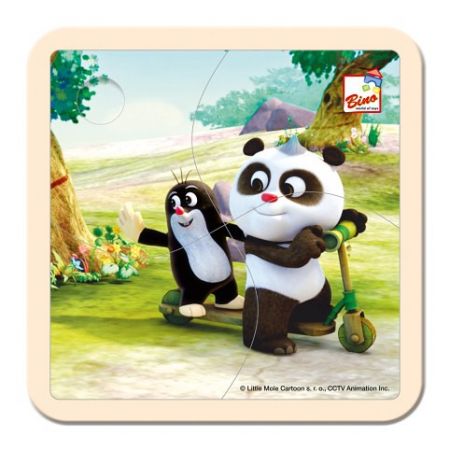 Dřevěné puzzle Krtek a Panda koloběžka 4 dílky