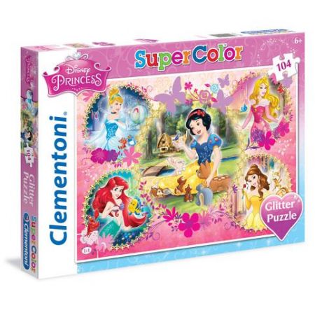 Puzzle Supercolor Glitter Princezny 104 dílků