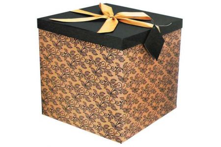 Dárková krabička skládací s mašlí celoroční XXL 30x30x30cm přírodní s hnědým víkem
