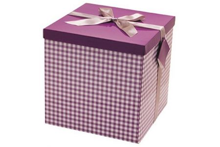 Dárková krabička skládací s mašlí celoroční XXL 30x30x30cm fialová kostkovaná