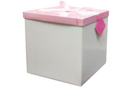 Dárková krabička skládací s mašlí celoroční XXL 30x30x30cm bílorůžová