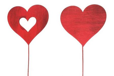 Dřevěné srdce 8cm červené+drátek