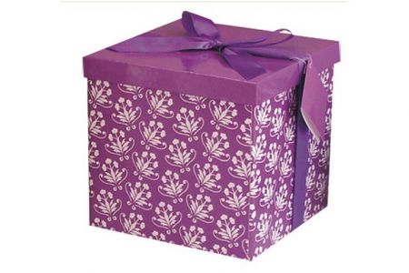 Dárková krabička skládací s mašlí fialová 22x22x13cm