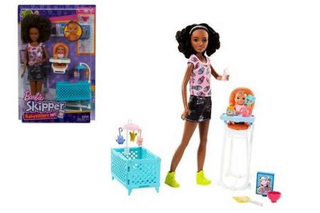Mattel Barbie Chůva herní set s postýlkou černoška