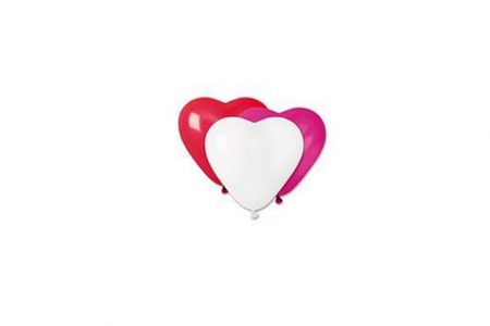 Balonky ve tvaru srdce 5ks bílý a červený
