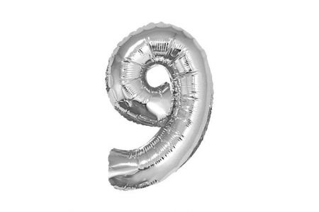Balonek č. 9 stříbrný 35cm narozeniny foliový 
