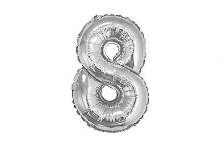 Balonek č. 8 stříbrný 35cm narozeniny foliový 