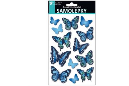 Samolepky motýli s 3D křídly modří 21 x14 cm 