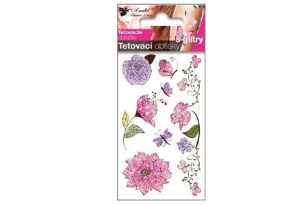 Tetovací obtisky s glitry 10,5x6cm růžové květy