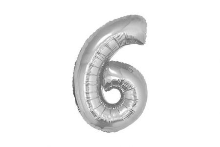 Balonek č. 6 stříbrný 35cm narozeniny foliový 