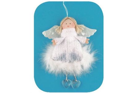 Anděl bílý se sukní s peřím 17cm