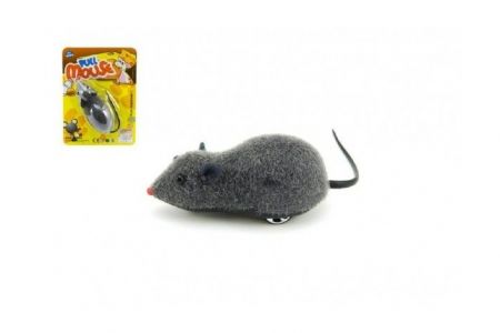 Myš plast 10cm na zpětné natažení na kartě