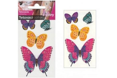 Tetovací obtisky s glitry 10,5x6cm motýli
