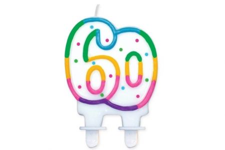 Svíčka narozeninová číslice 60 různobarevná