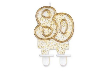Svíčka narozeninová - číslice 80 zlacená s glitrem