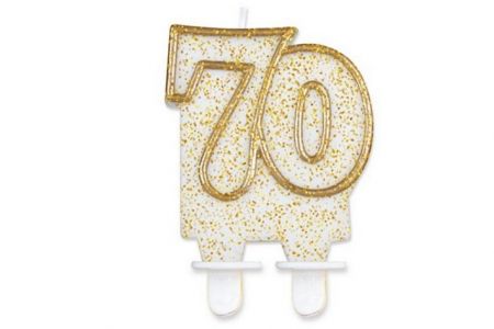 Svíčka narozeninová - číslice 70 zlacená s glitrem