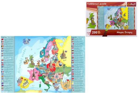 Vzdělávací puzzle mapa Evropy 200 dílků 60x40cm