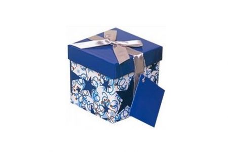 Dárková krabička skládací Modrá s bílou stuhou 12x12x12 cm