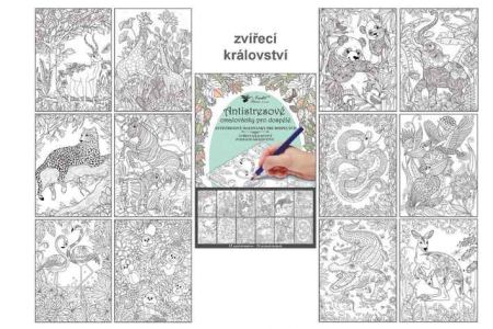 Antistresové omalovánky 12 motivů, 24 stránek - zvířecí království 23 x 16 cm 