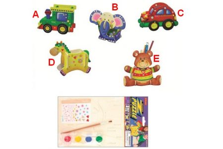 Dřevěné puzzle stojánek méďa,koník,slon,vláček,auto 20 x 15 cm
