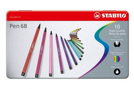 STABILO Pen 68 metal box 10 ks plechovka fixy