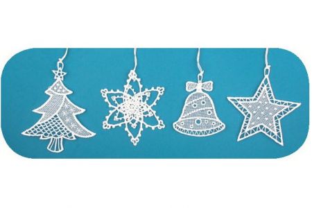 Háčkované vánoční ozdoby 4 ks(zvonek,stromek,vločka,hvězda) 7cm