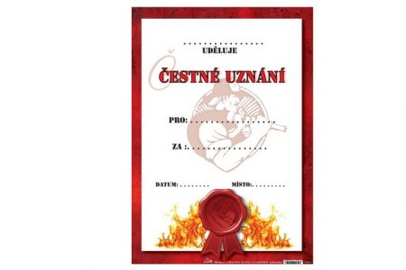 Diplom A4 Čestné uznání hasiči s textem