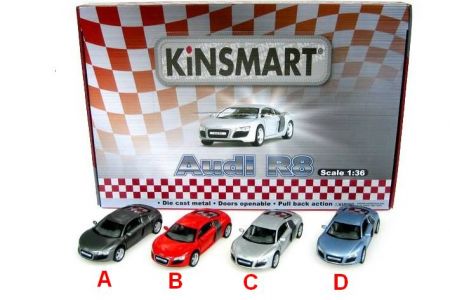 Auto Kinsmart Audi R8 kov 13cm na zpětné natažení 4 druhy