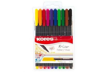 KORES K-LINER SET, šíře stopy 0,4 mm, mix 10 barev (modrá, černá, červená, zelená, hnědá, 