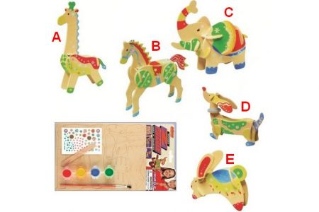 Dřevěné puzzle zvířátka koník, slon, žirafa, jezevčík, zajíc, 20x15cm