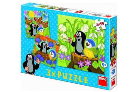 DINO-Puzzle Krteček a ptáček 18x18cm 3x55 dílků-3x55 Krteček-Krtek a ptáček 