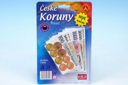 České koruny peníze + mince do hry na kartě