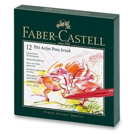 Popisovač Faber-Castell Pitt Artist Pen Brush studio box, 12 ks