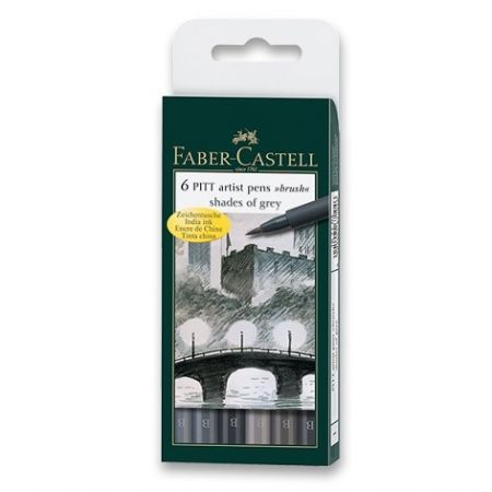 Popisovač Faber-Castell Pitt Artist Pen Brush 6 ks, odstíny šedé