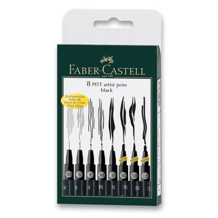 Popisovač Faber-Castell Pitt Artist Pen sada 8 ks, XS, S, F, M, B, C, SC, 1,5 mm, černé