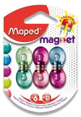 Silné magnety Maped - průměr 13 mm mix barev, 6 ks
