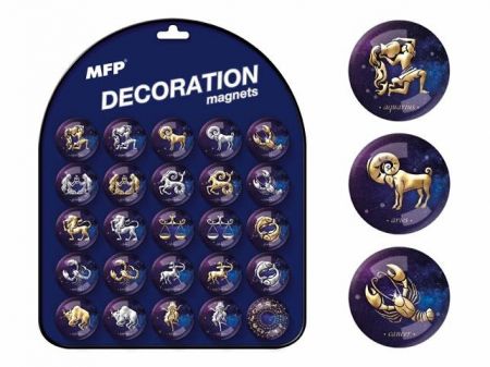Magnet dekorační kulatý 3,5cm mix 5 - horoskopy