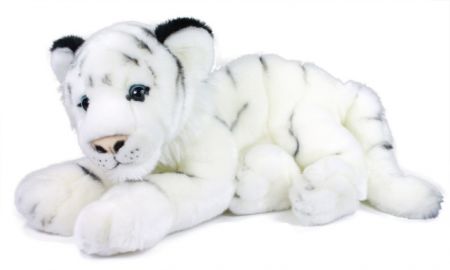 Plyšový tygr bílý, ležící, 35 cm
