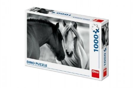Puzzle koně černobílé 1000 dílků v krabici 32x23x7,5cm